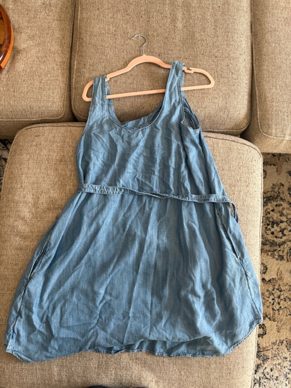 GAP Casual Light Blue Denim Tank Dress with Waist Tie - Picture 2 of 3